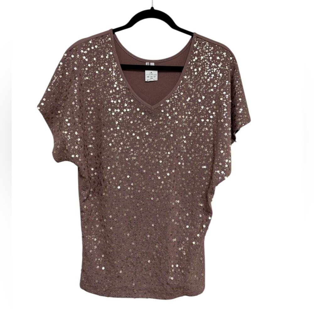 NEW Maurices Studio Y Sequin V-Neck Top in Mauve - Size XS